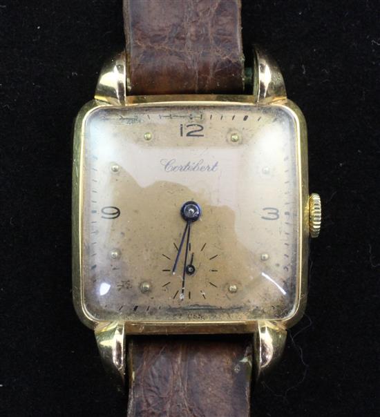 A gentlemans stylish 1930/40s 18ct gold Cortebert manual wind wrist watch,